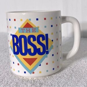 Vintage Ceramic Tony Colourful Squares 'The Boss' Coffee Mug